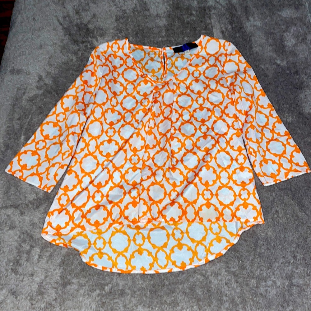 Francesca’s Orange and White Printed Blouse